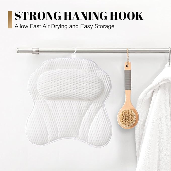 Bath Pillow Luxury Bathtub Pillow, 4D Bath Tub Pillows for Head, Neck and Back Support, Tub Pillow for Bathtub with 6 Non-Slip Suction Cups, Relaxing Bath Accessories Spa Gifts