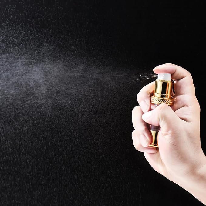 golden airless pump bottle with travel bag set with labels empty refillable cosmetic pump travel size containers hair oil, lotion and other liquids 5ml 10ml 15g(12 Packs)