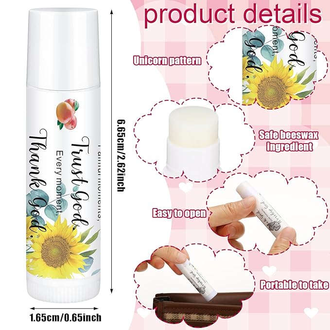 50 Pcs Lip Balm Bulk Christian Gift for Women Faith Religious Bible Verse Lip Balm Inspirational Gift Scripture Moisturizing Lip Care Product for Coworker Sister Teacher(Sunflower)