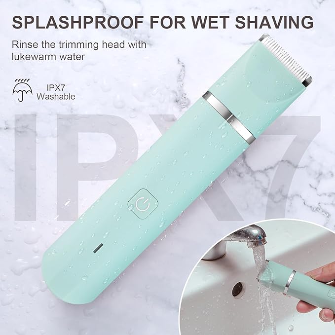 Manscape Bikini Trimmer for Men and Women,IP7X Waterproof Wet/Dry Groin Shaver,Electric Ball Trimmer Pubic Hair Trimmer Shaver,Snap-in Ceramic Blades,Green