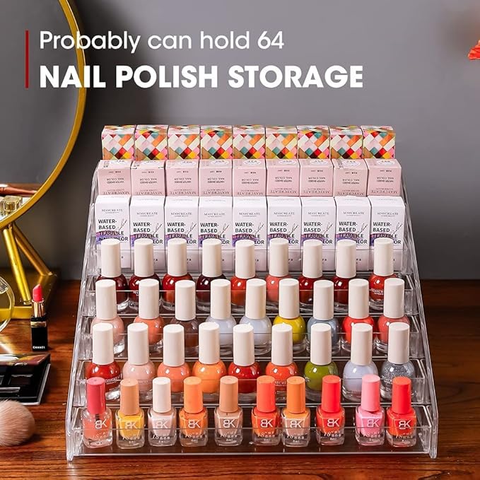 Nail Polish Organizer 84 Bottles of 7 Layers Sunglass Organizer Acrylic Display Rack Eyeglasses Storage Essential Oils Holder Makeup Organizer No Tool Needed Assembly, Clear (2 Pack)