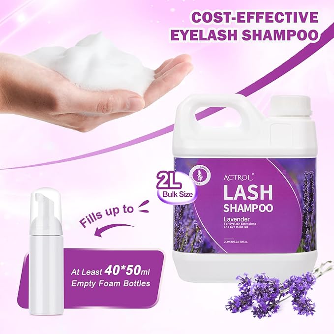 Eyelash Extension Cleanser Lavender 2L Natural Lash Extension Shampoo Professional Eyelid Foaming Cleanser Paraben & Sulfate Free Non-lrritating with Salon and Home Care
