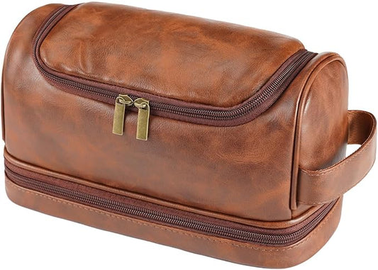 Toiletry Bag for Men, Large Leather bathroom accessories, Travel Essentials Dopp kit, Gifts for Father, Dad, Boyfriend, Grandpa, Shaving Kit for Men Bag