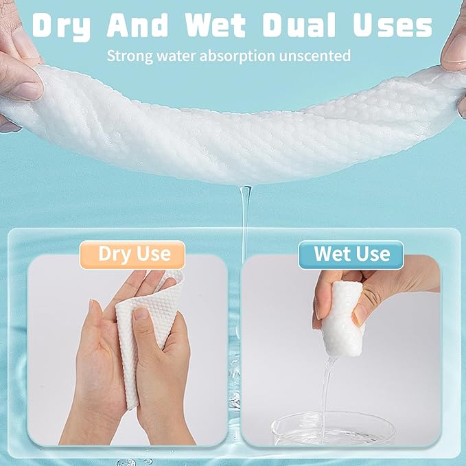 100 Count Disposable Face Towel, Biodegradable Cotton Facial Dry Wipes, Super Soft & Thick Face Cloth, Lint-Free Face Towelettes for Sensitive Skincare, Makeup Remover Dry Wipes, Facial Cleansing