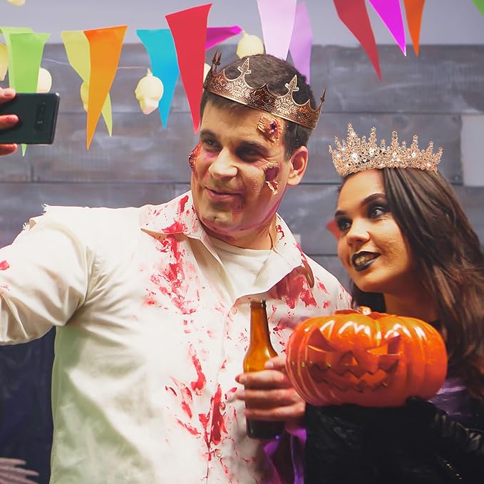 Sureio 2 Pcs Antique Royal King Crown for Men Baroque Queen Crown for 2025 Graduation Prom Party Crystal Tiara Prom Cosplay Birthday Wedding Hair Headband Accessories(Novel Style)