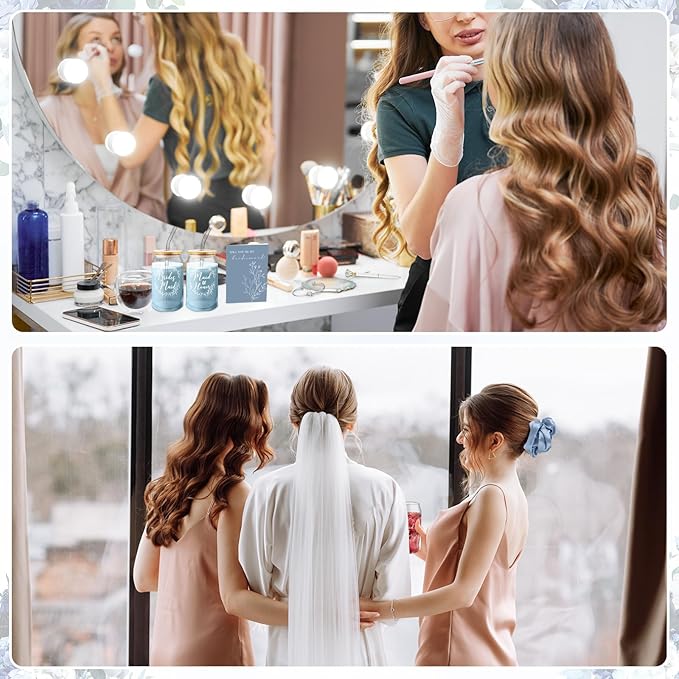 Irenare 36 Pcs Bridesmaid Proposal Gifts Bridal Shower Gifts 16 oz Glass Cup Cosmetic Makeup Bags Invited Cards Scrunchies Hair Knotted Bracelets Diamond Pens Favors for Wedding (Blue)