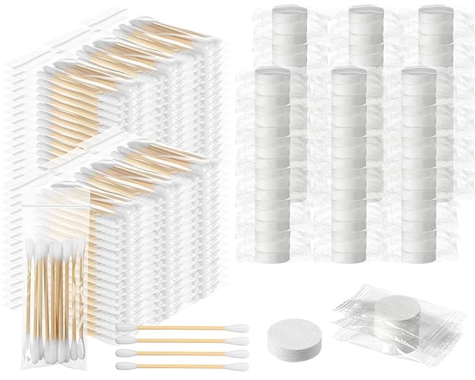 1000 Cotton Swabs Travel Size Individually Packaged Double Headed Cotton Swabs and 200 Compressed Towels Portable Disposable Mini Compressed Towels Suitable for Travel Hotel Makeup Care