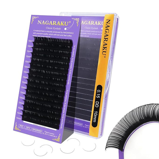 NAGARAKU Eyelash Extensions Individual Lashes Extensions Classic Lash Matte Black 16 Rows Soft Natural Matte Black Professional Beauty Salon Lash Supplies -0.15DD 10mm