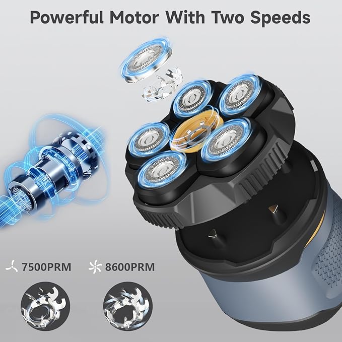 Head Shavers for Bald Men, 6D Electric Razor for Men Wet & Dry IPX6 Waterproof Head Shave, LED Display Rechargeable Rotary Razor with Type-C Charging, Removable Magnetic Shaving Head