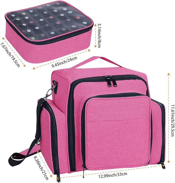 Nail Polish Organizer Case Holds 60 Bottles Portable Travel Storage Box with 2 Detachable Bags, Designed for Women's Nail Tools, Essential Oils and Cosmetics Sets Rose Red