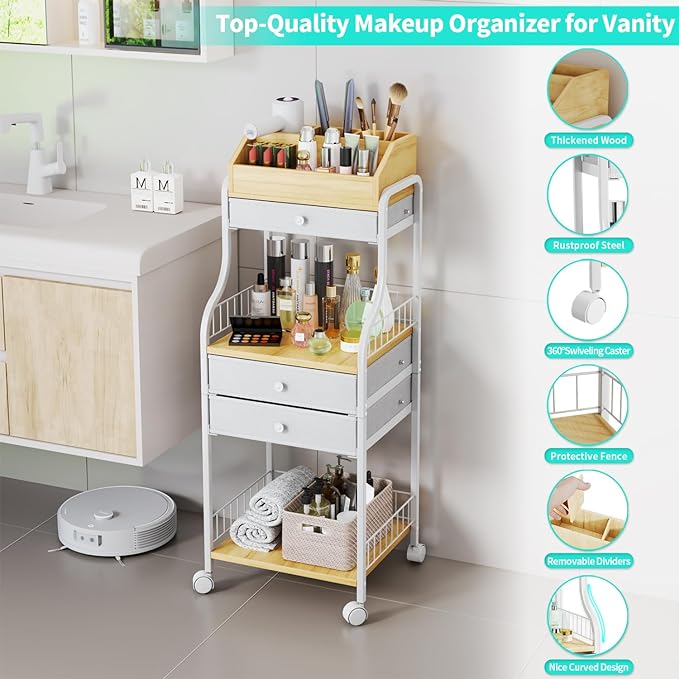 HapiRm Floor Makeup Organizer Storage - Vanity Skincare Make Up Organizers and Storage with Drawers, Cosmetics Display Cases Holder for Skin Care Nail Polish Perfume Makeup Brush
