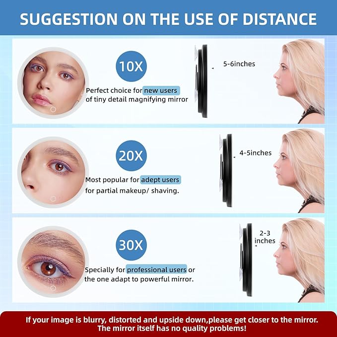 20X Magnifying Mirror with Light, Large 6'' Rechargeable 3 Colors Dimming Lighted Magnified Mirror with 3 Suction Cups and 360° Table Stand, Vanity Makeup Mirror with Tweezers & Scissors