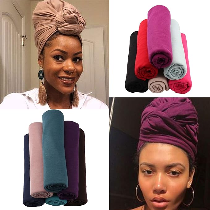 12 Pieces Head Wrap Scarf Stretch Jersey Turban Extra Long Ultra Soft Urban Headwraps for Women Solid Color African Headwear Headband Tie Wholesale Set02