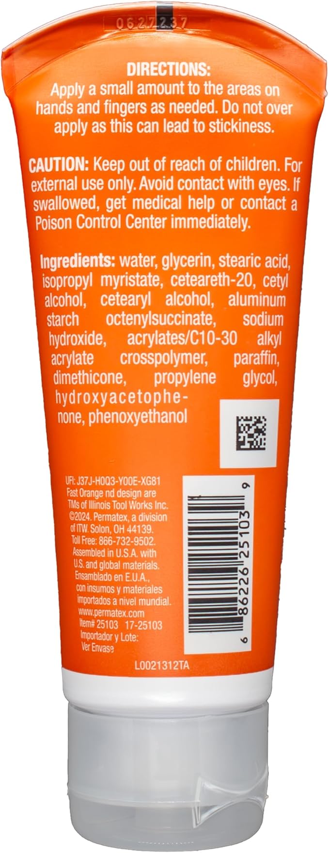 Fast Orange Hand Repair Cream, Repairs Dry & Cracked Hands after Heavy-Duty Automotive Work, On-the-go Compact Size 3oz, Non-Greasy and Unscented