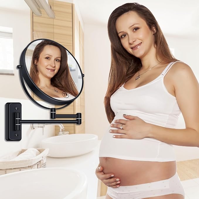 8” Wall Mounted Magnifying Makeup Mirror 1X/7X Wall Mount Mirror Swing Arm Two-Sided 360° Swivel Bathroom Shaving Mirror for Men and Women in Hotel/Home, Black