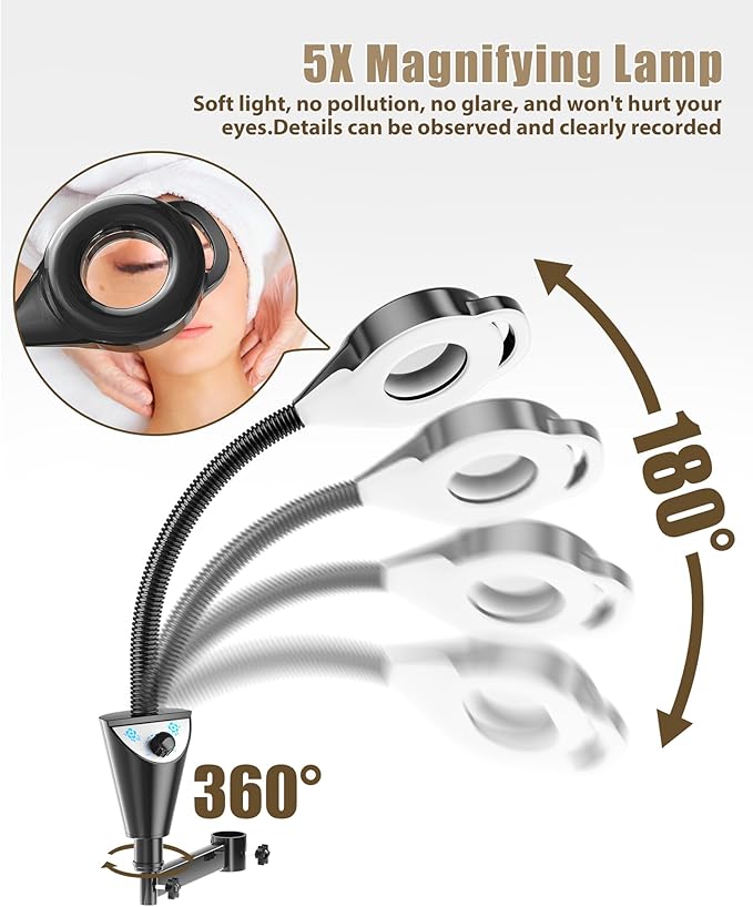 Facial Steamer Professional with 5X Magnifying Lamp, Facial Steamer on Wheels for Spa, Steamer for Face with Time Setting, Face Steamer for Facial Deep Cleaning for Esthetician(53inch)