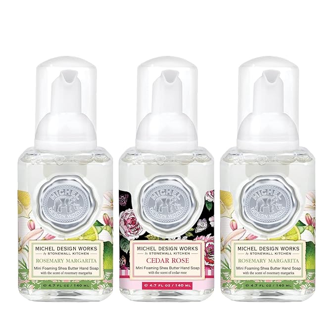 Michel Design Works Mini Foaming Soap 3-Pack Set (2 Rosemary Margarita, 1 Cedar Rose)