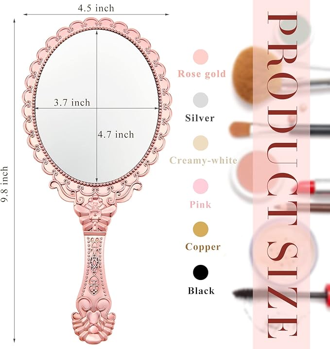 Qunclay 12 Pcs Vintage Handheld Mirror, 9.8" L x 4.5" W Small Colorful Embossed Portable Princess Mirror for Classroom Kids Princess Party Favors Travel