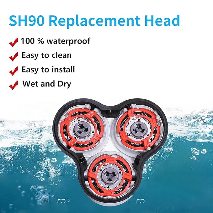 SH90 Replacement Shaver Heads Compatible with Philips Norelco Series 9000, Replacement Blades Compatible with Philips Electric Shaving Series 9000 and Series 8000 (Includes Base)