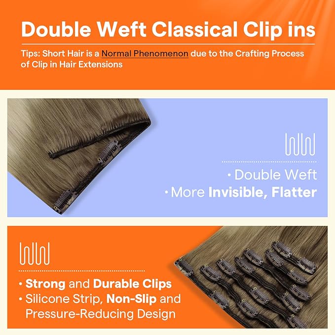 Full Shine 22 Inch Clip in Hair Extensions Human Hair Balayage Blonde Human Hair Extensions Invisible Straight Ash Brown to Blonde Hair Clip in Extensions 7 Pcs 120 G