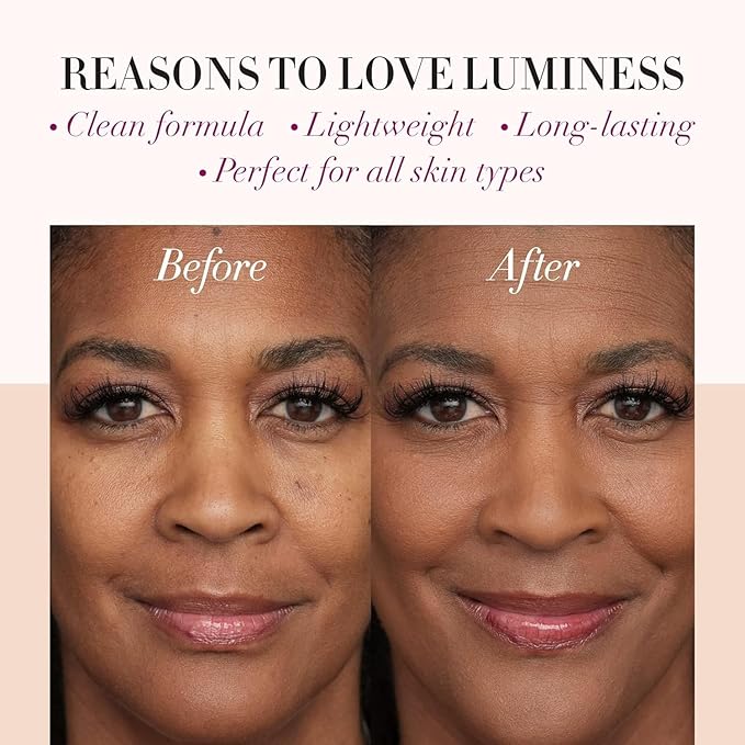 LUMINESS Silk Airbrush Spray Foundation & Buffing Brush Kit – Full Coverage Foundation & Dual-Sided Buffing Brush - Buildable Coverage, Anti-Aging Formula Hydrates & Moisturizes - Light Medium