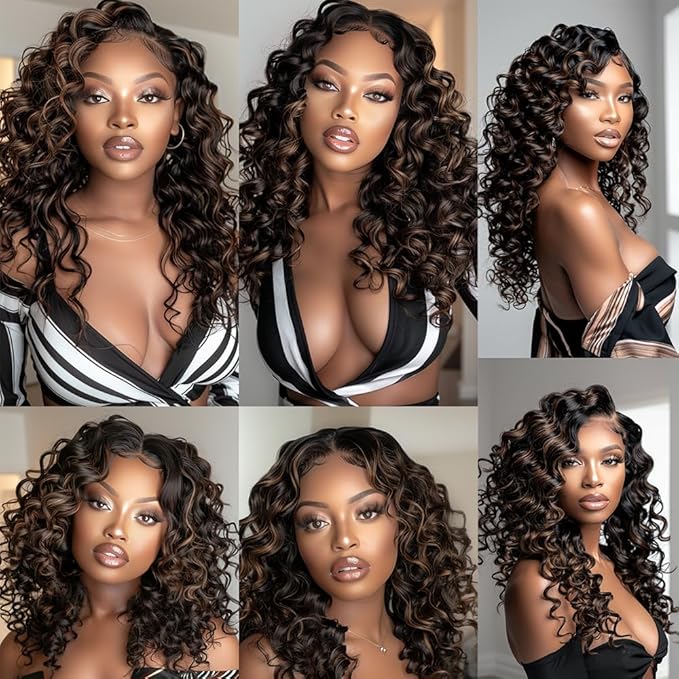 Ombre Human Hair Bundles P1B/30 Loose Deep Wave Bundles Two Tone Black Mixed With Light Brown Bundles Highlight Brazilian Human Hair Weave Wet and Wavy for Black Women 24 26 28 Inch