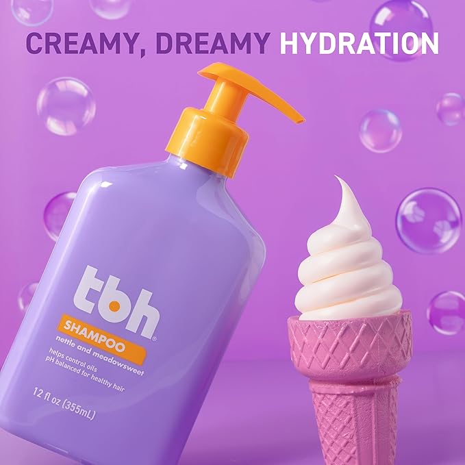 TBH Teen & Kids Shampoo - Lightweight and Detangling Hydrating Hair Shampoo for Dry, Oily, Fine, Curly, and All Hair Types - Tween and Kids Shampoo - Sulfate, Paraben Free - 12 oz