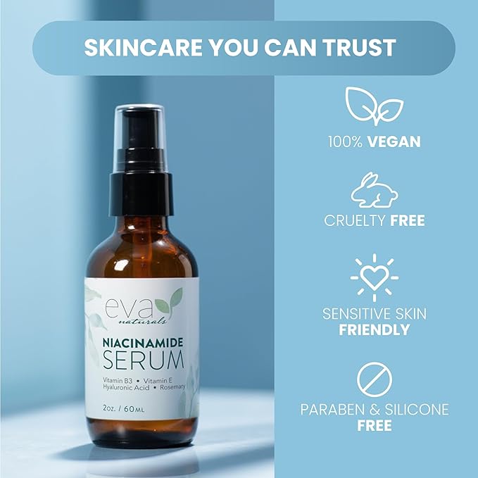 Eva Naturals Niacinamide 5% Serum for Face – B3 Pore Minimizer, Acne Treatment & Dark Spot Corrector with Hyaluronic Acid, Vitamin E, Aloe & Neem – Anti-Aging, Non-Greasy, Hydrating, 2oz