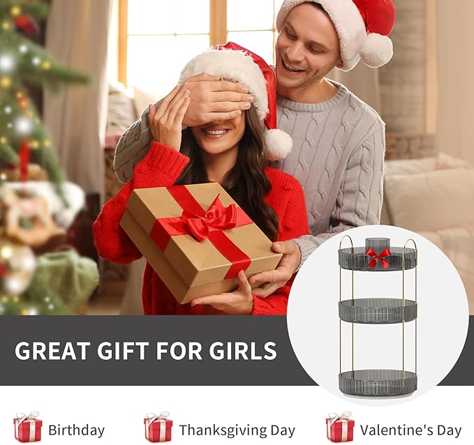 360° Rotating Makeup Organizer, Large-Capacity Skincare Make Up Storage 3 Tier Perfume Organizers Cosmetic Dresser Organizer with Makeup Brush Holder, Fits Bedroom, Bathroom, Vanity Shelf Countertop