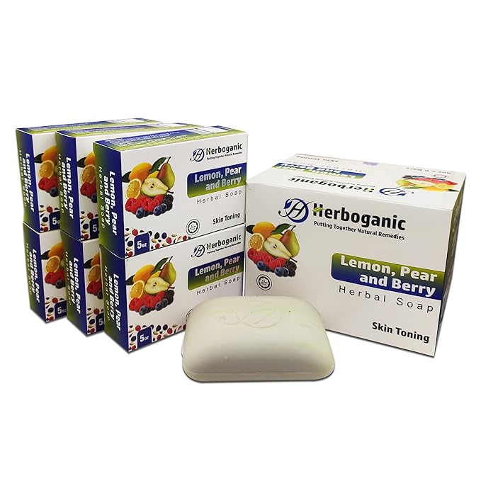 Lemon Pear and Berry Herbal Soap | Pack of 6 of 5oz soap Bar | Ideal for Men and Women, Soothing and Nourishing Soap for Moisturization