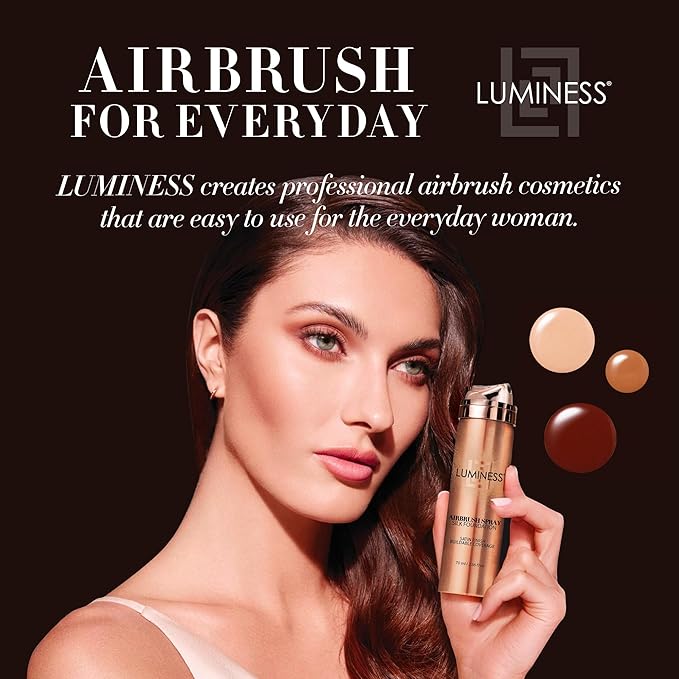 LUMINESS Silk Airbrush Spray Foundation & Primer Kit - Full Coverage Foundation, Anti-Aging Formula Hydrates & Moisturizes with Hyaluronic Acid, Aloe Vera & Hydrolyzed Silk (Shade - Warm Dark)