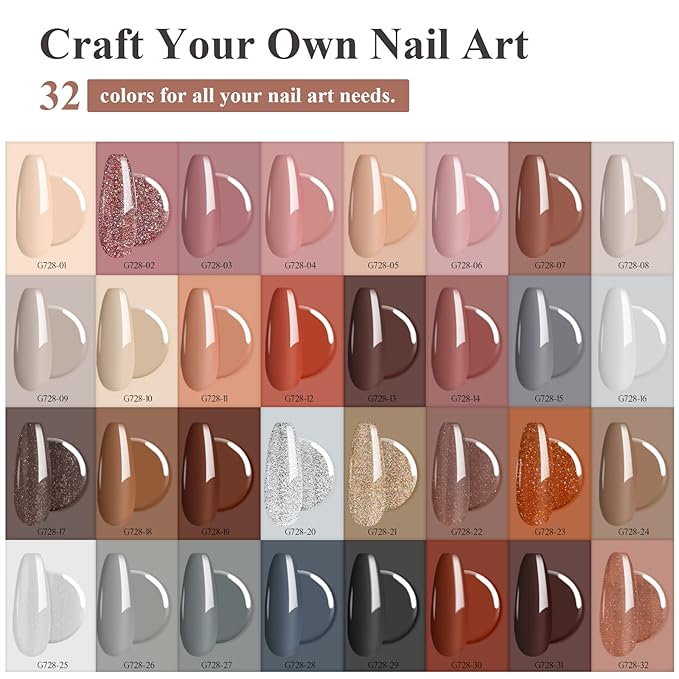 SAVILAND 42PCS Gel Nail Polish Kit: 32 Colors Fall Gel Polish Set Brown Black Glitter Soak Off U V Gel Polish with PH Bond Base Top Matte & Glossy Polish Coat Manicure Kit for Salon Gift Women