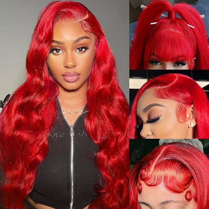 26 Inch Red Lace Front Wigs Human Hair Pre Plucked 13x4 Body Wave Colored Red Human Hair Wig HD Lace Frontal Wigs Human Hair Red Wig Human Hair 180% Density Glueless Wigs Human Hair