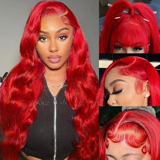 26 Inch Red Lace Front Wigs Human Hair Pre Plucked 13x4 Body Wave Colored Red Human Hair Wig HD Lace Frontal Wigs Human Hair Red Wig Human Hair 180% Density Glueless Wigs Human Hair