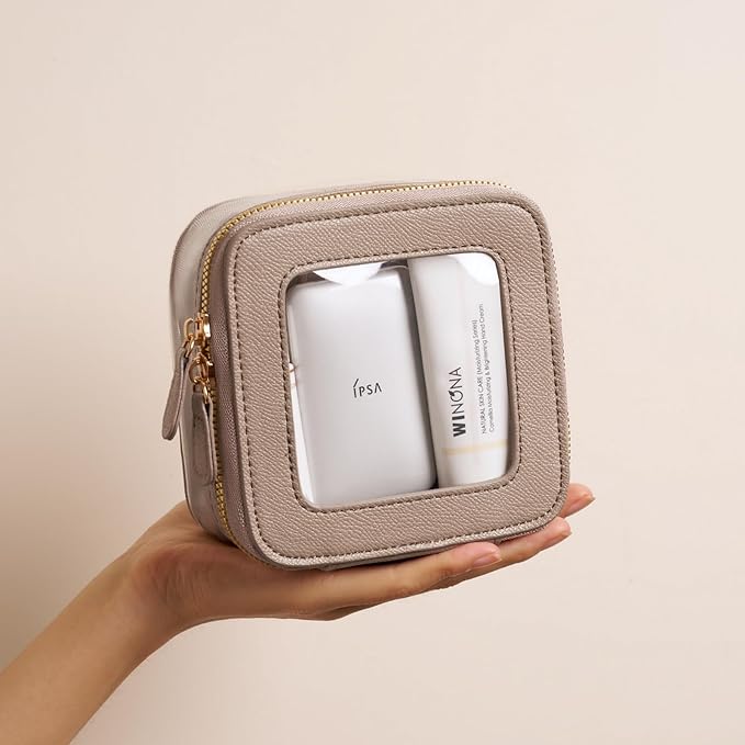 Clear Cosmetic Bag Set for Women Makeup Bag with Handle, TSA Travel Toiletry Bag Transparent Cosmetic Case Portable Make Up Organizer Bag for Essentials (Stone, Mini+S)