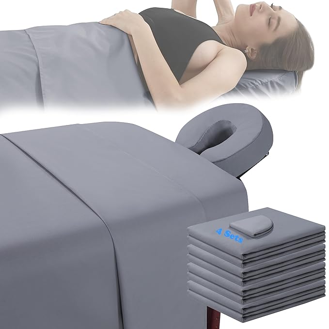 4 Sets Microfiber Massage Table Sheet Sets 3 Pcs Massage Bed Cover Soft Wrinkle Free Includes Massage Fitted Sheet,Massage Sheets and Face Cradle Cover for SPA Beauty Salon Tattoos (Gray)
