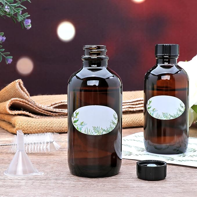 4oz Amber Glass Bottles, Boston Round Glass Bottles (50 Pack) with Leak-proof Caps, Refillable Container for Homemade Vanilla Extract, Essential Oils, Herbal Medicine and More