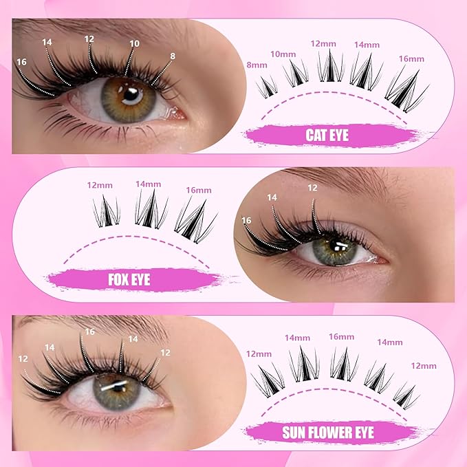 Manga Lash Clusters Kit 8-16MM C Curl Natural False Eyelashes Clusters with Invisible Clear Band | Wispy Spike Lashes & Waterproof Bond/Seal Kit for Anime Look At-Home Use