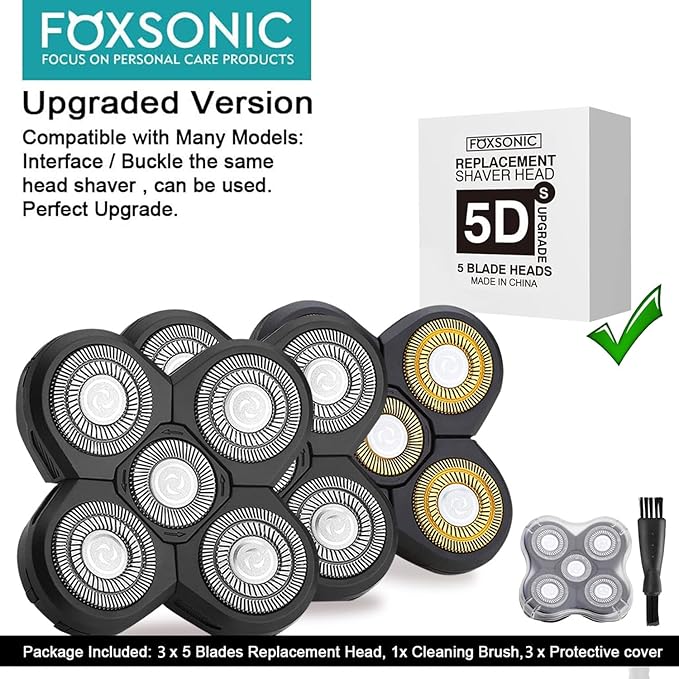 3 Pcs 5 Blades Universal Shaver Heads for Freebird FREEDOM FREEBIRD and Other Brands Head Shaver