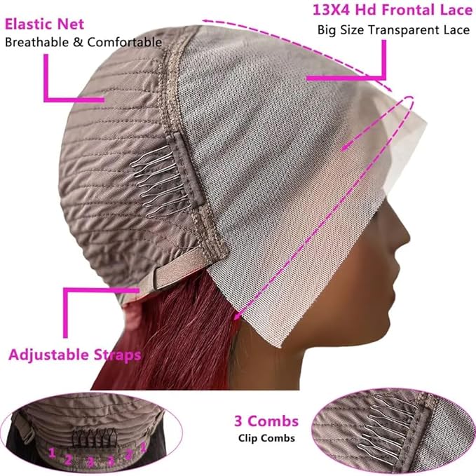 12 Inch 99j Burgundy Lace Front Wigs Human Hair Short Bob Wig Human Hair 13x4 Lace Front Wigs Human Hair Pre Plucked 180% Density Short Straight Bob Wig Natural Hairline Wine Red Wigs for Black Women