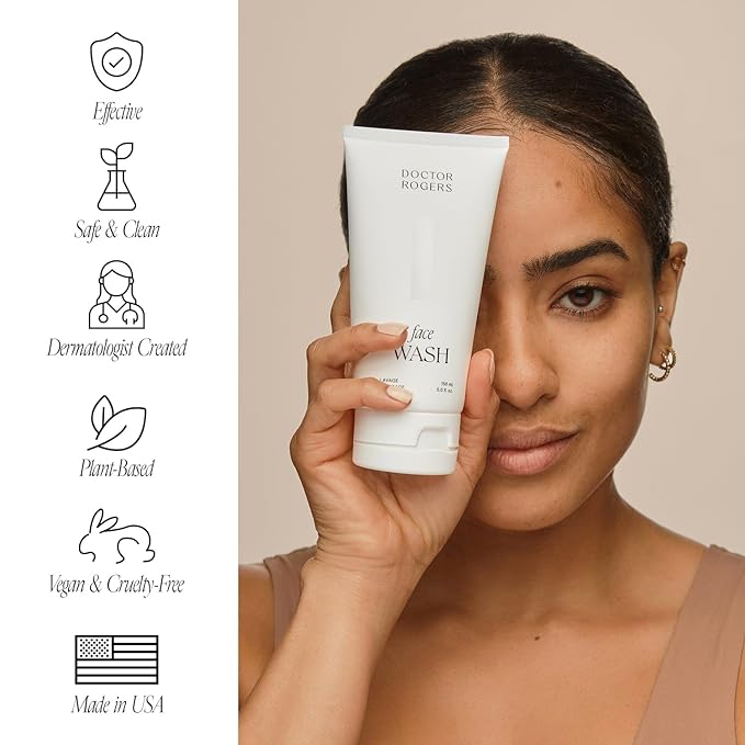 Doctor Rogers Face Wash. Gentle Hydrating Daily Cleanser for Sensitive, Dry & Combination Skin, 5 Ounce (150 ml) Tube