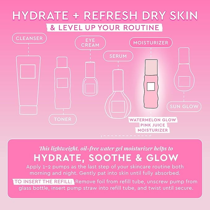 Glow Recipe Pink Juice Water Gel Face Moisturizer for Women, Men & Teens - Hydrating Hyaluronic Acid, Radiance Boosting, Non-Comedogenic, Oil-Free, Long-Lasting Korean Skin Care for Oily Skin (60ml)