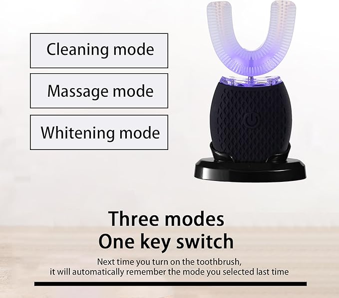 Automatic Toothbrush for Adults Ultrasonic Electric Ultrasonic Toothbrush 30'' Automatic Timer Wireless Charging Washable Travel Home Dual-use (Black, M)