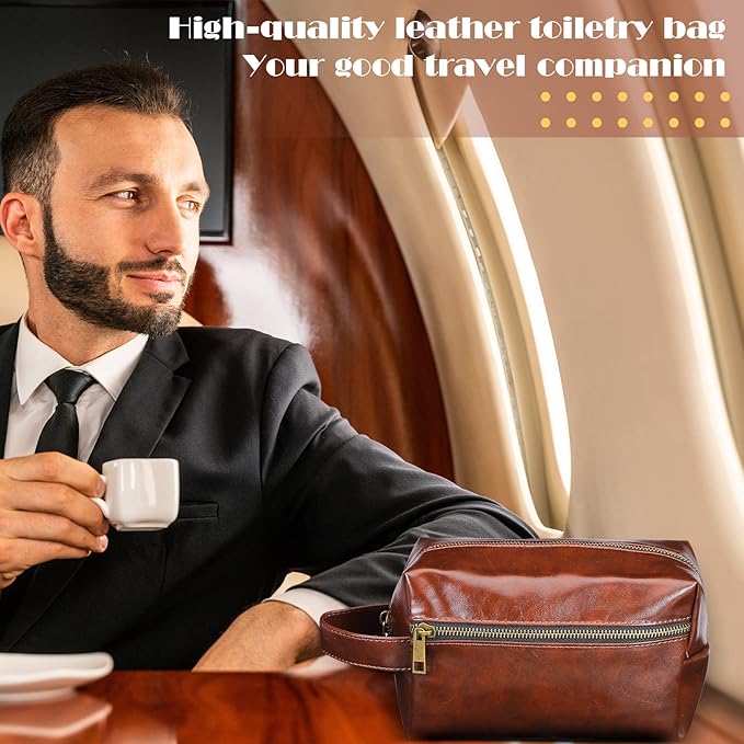 Hillban Groomsmen Gifts Set of 6 Groomsmen Toiletry Bag Leather Water Resistant Men's Travel Shaving Kit Bathroom Bag for Wedding Favor, Best Man Proposal Gifts(Dark Brown)