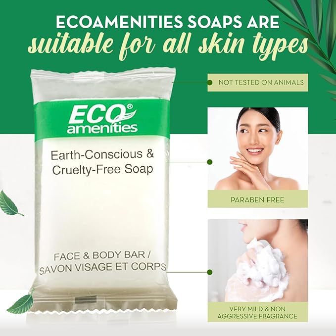 ECO amenities Bar Soap Bulk - 200 Pack, 1.0 oz Travel Size Soap Bars - Individually Wrapped For Hotels - Great for Vacation Rental and Airbnb Toiletries or Hygiene Kits Supplies