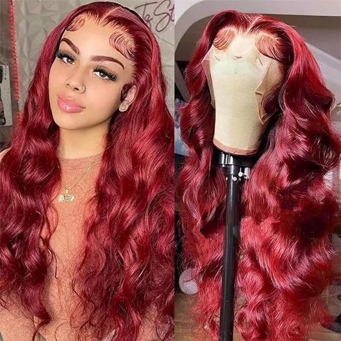 28 Inch 99J Burgundy Lace Front Wigs Human Hair 13x4 HD Transparent Body Wave Lace Front Wigs Human Hair Pre Plucked 99j Burgundy Red Wine Human Hair Wigs for Women