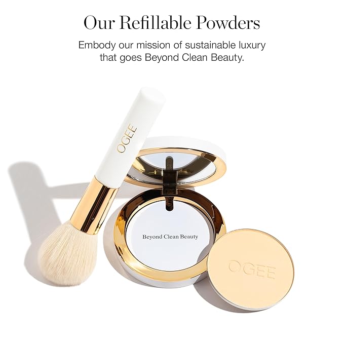 Ogee Sculpted Skin-Perfecting Powder (Basalt - FULL SET (Case & Refill)) Makeup Setting Powder - 70% Organic Ingredients