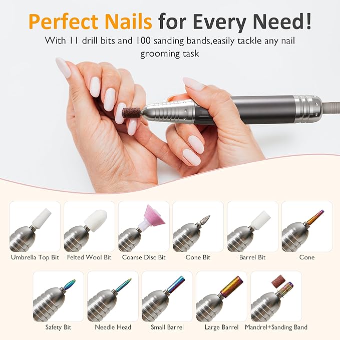 Sunvivi 40000RPM Electric Nail Drill, Rechargeable Nail File Set for Acrylic Nails Gel Polishing, Professional Nail E File Manicure Pedicure Tools with Nail Drill Bits for Home Salon Use