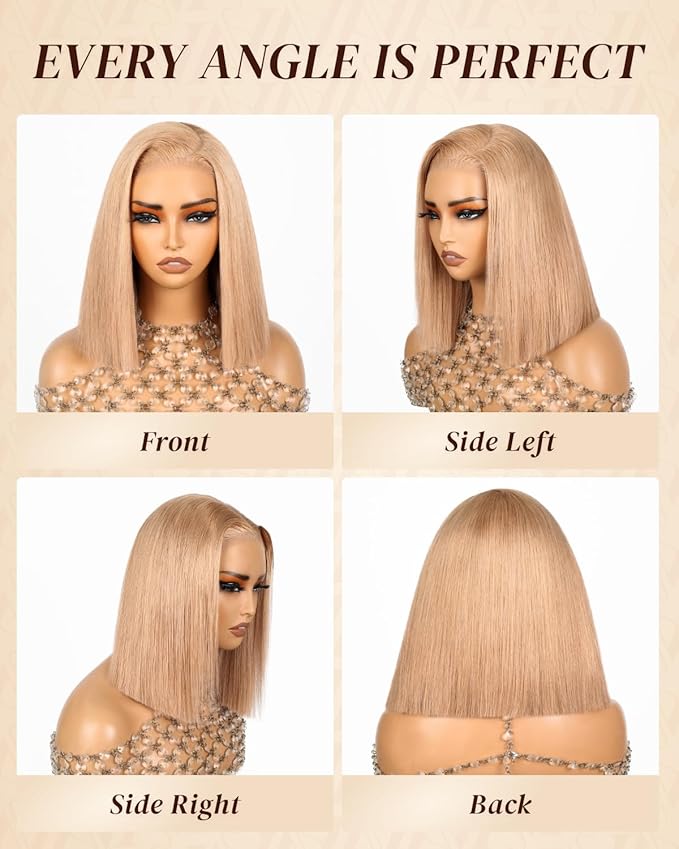 Arabella 5x6 Ready to Go Glueless Wigs Human Hair 210% Density Light Flaxen Brown Bob Wig Human Hair 613 Lace Front Bob Wig Human Hair Pre-Cut Lace Glueless Wigs Human Hair (12inch, 5x6 Glueless Bob)