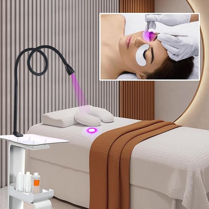 Portable LED Lash Light With Clamp and Foot Pedal for Eyelash Tech - Gel Curing Lamp and Nails Eyelash Dryer